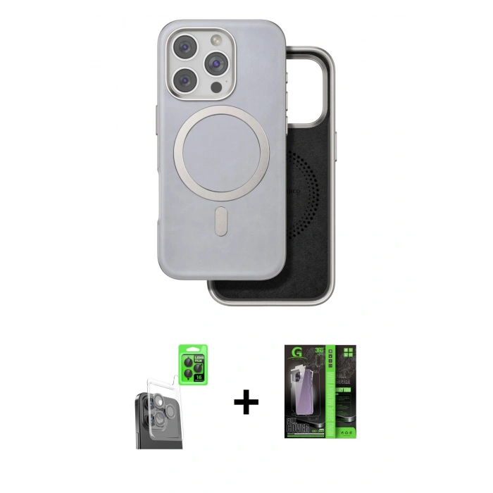 MARSİLYAN™- iPhone 16 Pro Kılıf Pusula Işık Koleksiyonu - Şeffaf 360 Full Body Arka Koruyucu + Raze Metal Kamera Lens - SH