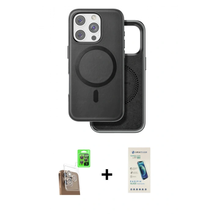 MARSİLYAN™- iPhone 16 Pro Kılıf Pusula Işık Koleksiyonu - Şeffaf Pasifik Cam Ekran Koruyucu + Raze Metal Kamera Lens - CLTM