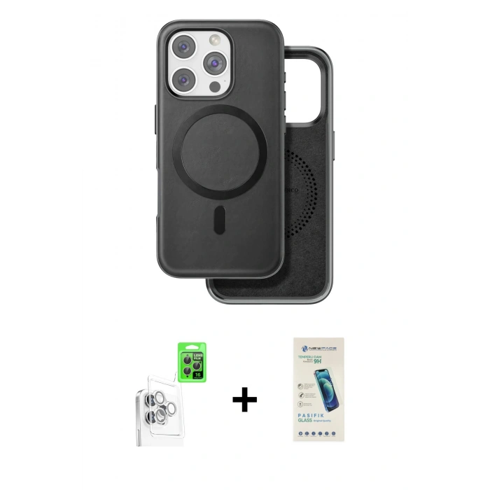 MARSİLYAN™- iPhone 16 Pro Kılıf Pusula Işık Koleksiyonu - Şeffaf Pasifik Cam Ekran Koruyucu + Raze Metal Kamera Lens - BZ