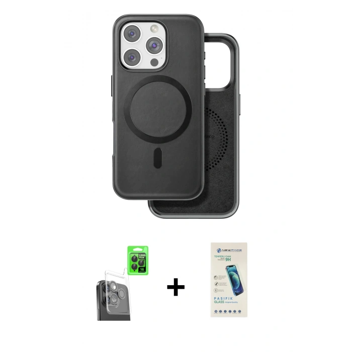 MARSİLYAN™- iPhone 16 Pro Kılıf Pusula Işık Koleksiyonu - Şeffaf Pasifik Cam Ekran Koruyucu + Raze Metal Kamera Lens - SH