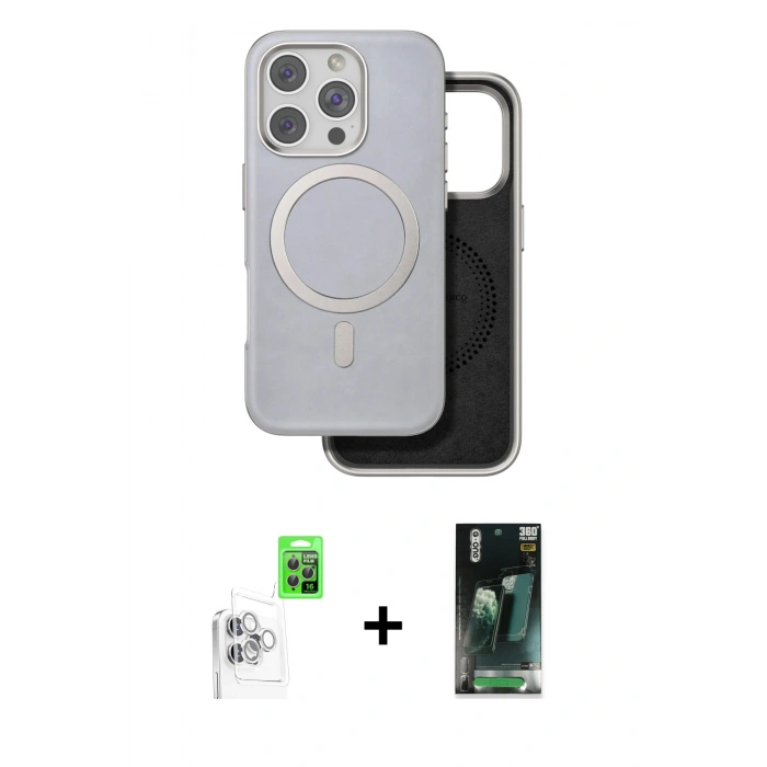 MARSİLYAN™- iPhone 16 Pro Kılıf Pusula Işık Koleksiyonu - Siyah 360 Mat Full Body Arka Koruyucu + Raze Metal Kamera Lens - BZ