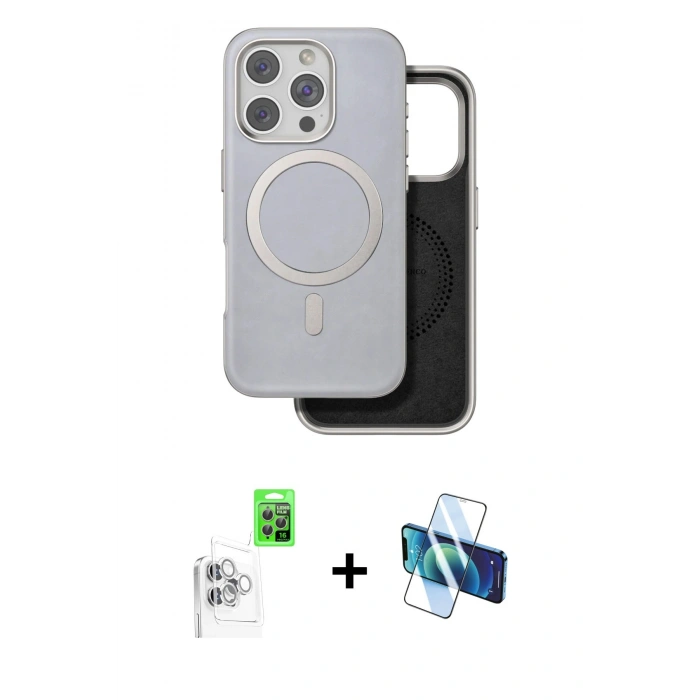 MARSİLYAN™- iPhone 16 Pro Kılıf Pusula Işık Koleksiyonu - Siyah 3D Antistatik Cam Ekran Koruyucu + Raze Metal Kamera Lens - BZ