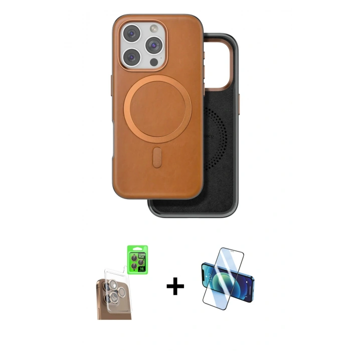 MARSİLYAN™- iPhone 16 Pro Kılıf Pusula Işık Koleksiyonu - Siyah 3D Antistatik Cam Ekran Koruyucu + Raze Metal Kamera Lens - CLTM