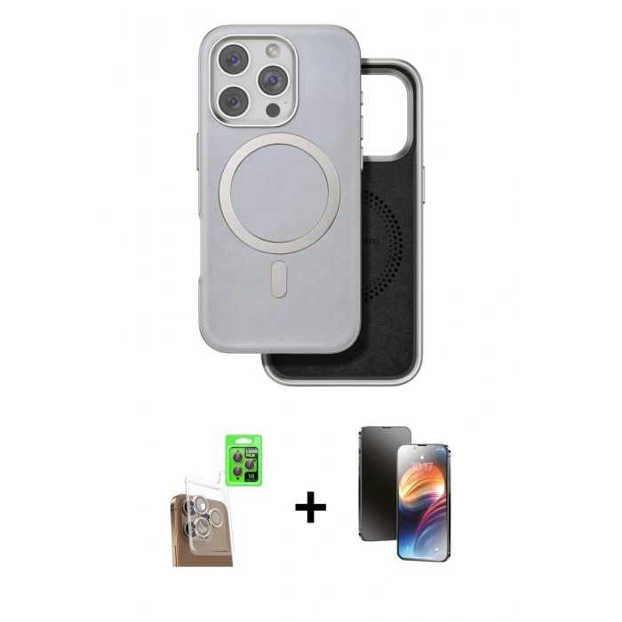 MARSİLYAN™- iPhone 16 Pro Kılıf Pusula Işık Koleksiyonu - Siyah 3D Antistatik Mat Seramik Nano Ekran Koruyucu + Raze Metal Kamera Lens - CLTM