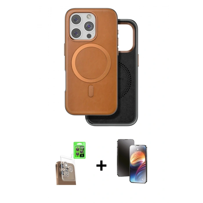 MARSİLYAN™- iPhone 16 Pro Kılıf Pusula Işık Koleksiyonu - Siyah 3D Antistatik Mat Seramik Nano Ekran Koruyucu + Çöl Titanyum Raze Metal Kamera Lens