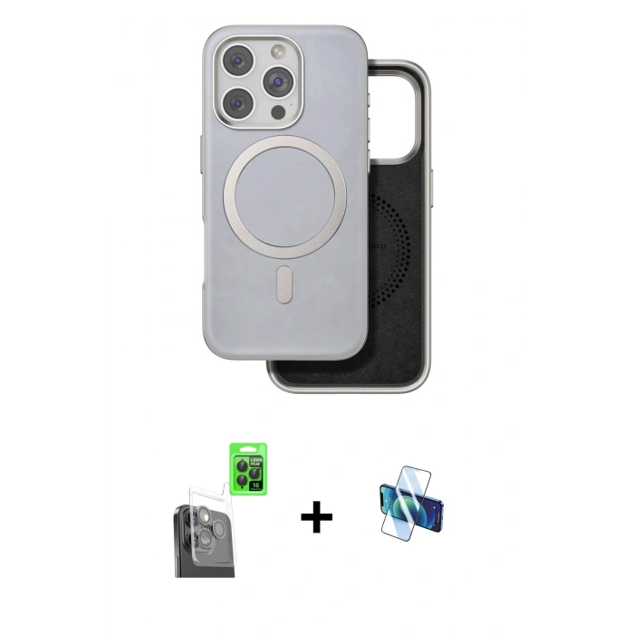 MARSİLYAN™- iPhone 16 Pro Kılıf Pusula Işık Koleksiyonu - Siyah 3D Antistatik Seramik Nano Ekran Koruyucu + Raze Metal Kamera Lens - SH