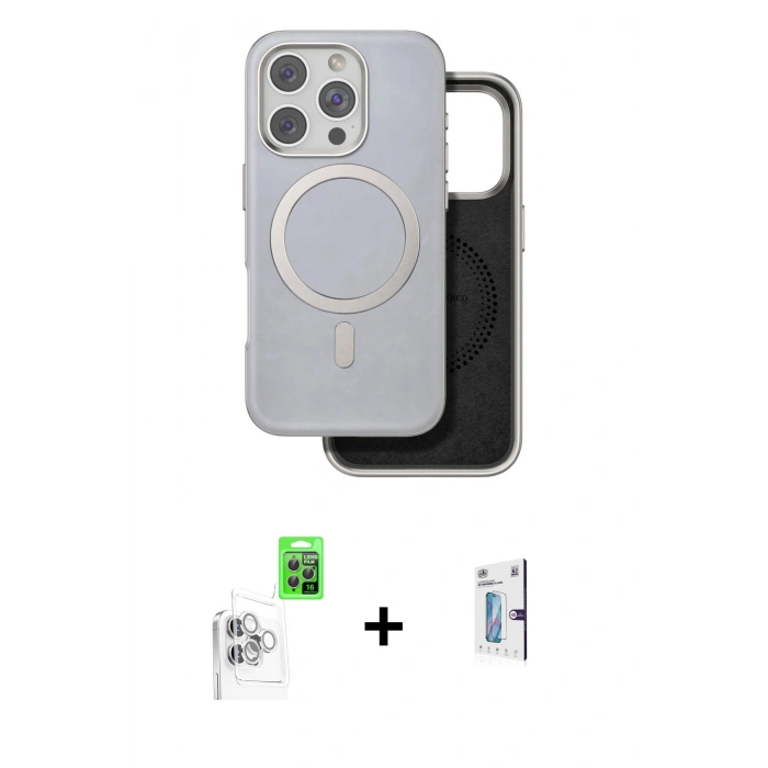 MARSİLYAN™- iPhone 16 Pro Kılıf Pusula Işık Koleksiyonu - Siyah Bilvis 0.18mm Plus Cam Ekran Koruyucu + Raze Metal Kamera Lens - BZ