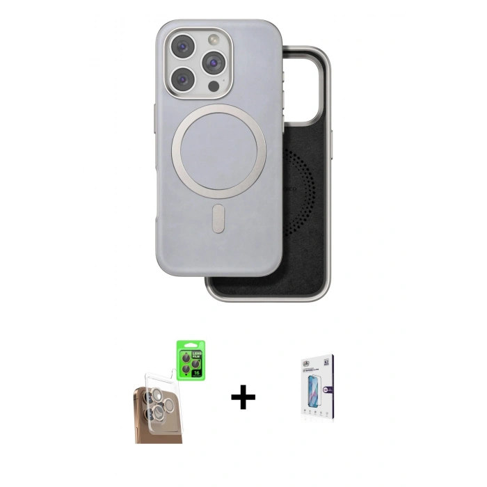 MARSİLYAN™- iPhone 16 Pro Kılıf Pusula Işık Koleksiyonu - Siyah Bilvis 0.18mm Plus Cam Ekran Koruyucu + Çöl Titanyum Raze Metal Kamera Lens