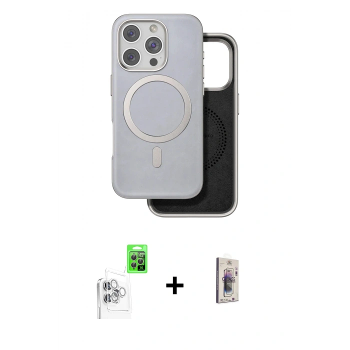 MARSİLYAN™- iPhone 16 Pro Kılıf Pusula Işık Koleksiyonu - Siyah Bilvis 3D Cam Ekran Koruyucu + Raze Metal Kamera Lens - BZ