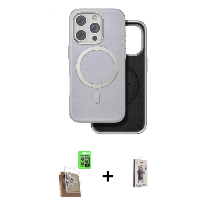 MARSİLYAN™- iPhone 16 Pro Kılıf Pusula Işık Koleksiyonu - Siyah Bilvis 3D Cam Ekran Koruyucu + Raze Metal Kamera Lens - CLTM