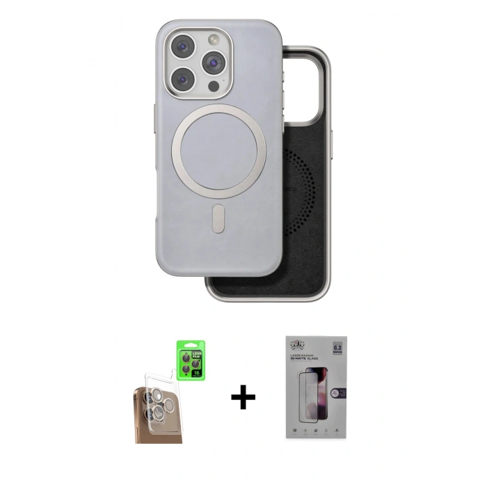 MARSİLYAN™- iPhone 16 Pro Kılıf Pusula Işık Koleksiyonu - Siyah Bilvis 3D Mat Cam Ekran Koruyucu + Raze Metal Kamera Lens - CLTM