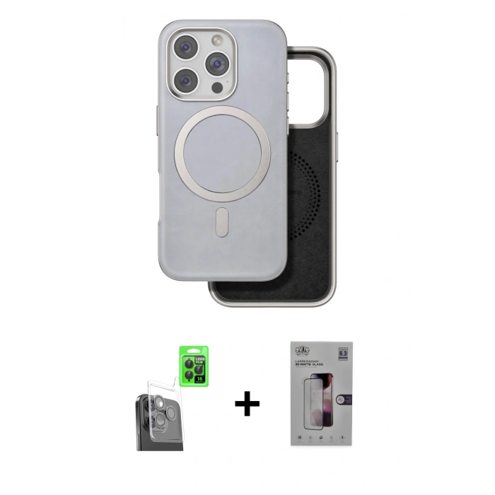 MARSİLYAN™- iPhone 16 Pro Kılıf Pusula Işık Koleksiyonu - Siyah Bilvis 3D Mat Cam Ekran Koruyucu + Siyah Raze Metal Kamera Lens