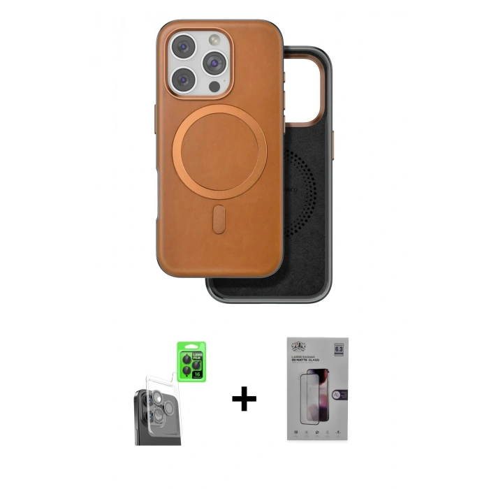 MARSİLYAN™- iPhone 16 Pro Kılıf Pusula Işık Koleksiyonu - Siyah Bilvis 3D Mat Cam Ekran Koruyucu + Siyah Raze Metal Kamera Lens