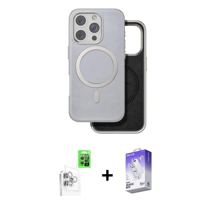 MARSİLYAN™- iPhone 16 Pro Kılıf Pusula Işık Koleksiyonu - Siyah Bilvis 5in1 3D Magic Cam Ekran Koruyucu + Raze Metal Kamera Lens - BZ