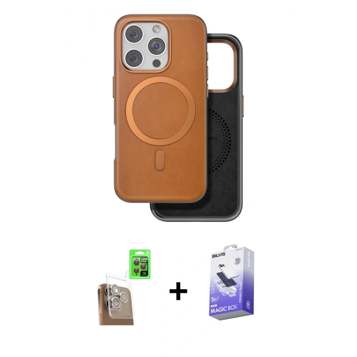 MARSİLYAN™- iPhone 16 Pro Kılıf Pusula Işık Koleksiyonu - Siyah Bilvis 5in1 5D Magic Hayalet Cam Ekran Koruyucu + Raze Metal Kamera Lens - CLTM