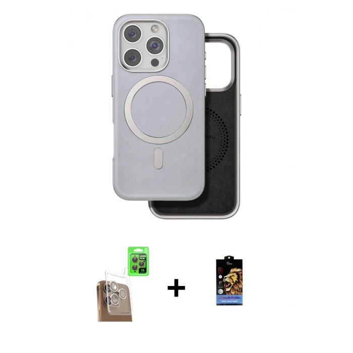 MARSİLYAN™- iPhone 16 Pro Kılıf Pusula Işık Koleksiyonu - Siyah Buffer Hayalet Cam Ekran Koruyucu + Raze Metal Kamera Lens - CLTM