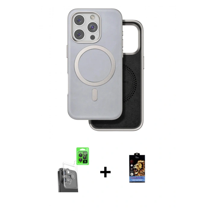 MARSİLYAN™- iPhone 16 Pro Kılıf Pusula Işık Koleksiyonu - Siyah Buffer Hayalet Cam Ekran Koruyucu + Raze Metal Kamera Lens - SH