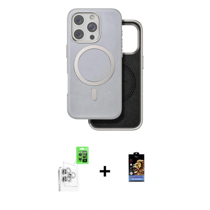 MARSİLYAN™- iPhone 16 Pro Kılıf Pusula Işık Koleksiyonu - Siyah Buffer Hayalet Cam Ekran Koruyucu + Raze Metal Kamera Lens - BZ