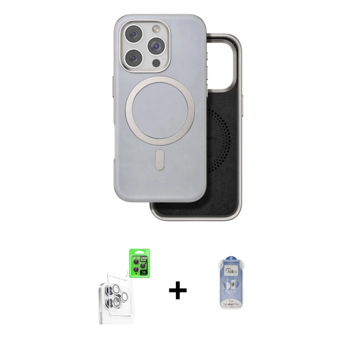 MARSİLYAN™- iPhone 16 Pro Kılıf Pusula Işık Koleksiyonu - Siyah Joko Magic 5D Cam + Raze Metal Kamera Lens - BZ