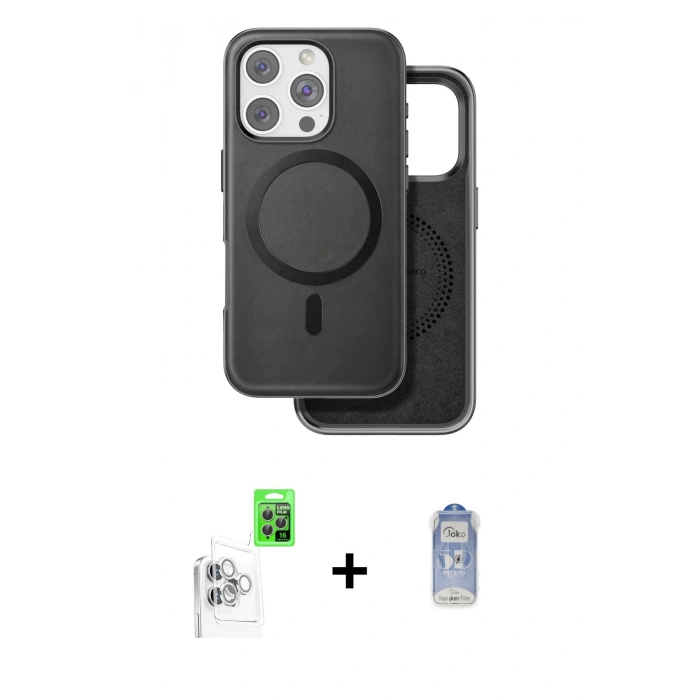 MARSİLYAN™- iPhone 16 Pro Kılıf Pusula Işık Koleksiyonu - Siyah Joko Magic 5D Cam + Raze Metal Kamera Lens - BZ