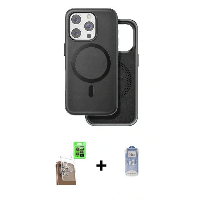 MARSİLYAN™- iPhone 16 Pro Kılıf Pusula Işık Koleksiyonu - Siyah Joko Magic 5D Cam + Raze Metal Kamera Lens - CLTM