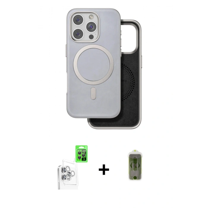 MARSİLYAN™- iPhone 16 Pro Kılıf Pusula Işık Koleksiyonu - Siyah Joko Magic 5D Hayalet Cam + Raze Metal Kamera Lens - BZ