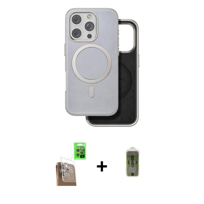 MARSİLYAN™- iPhone 16 Pro Kılıf Pusula Işık Koleksiyonu - Siyah Joko Magic 5D Hayalet Cam + Çöl Titanyum Raze Metal Kamera Lens