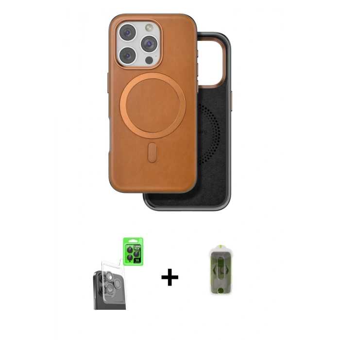 MARSİLYAN™- iPhone 16 Pro Kılıf Pusula Işık Koleksiyonu - Siyah Joko Magic 5D Hayalet Cam + Siyah Raze Metal Kamera Lens