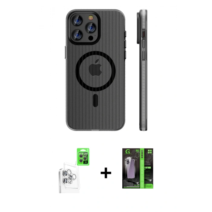 MARSİLYAN™- iPhone 16 Pro Kılıf Pusula Minimal Koleksiyonu - Şeffaf 360 Full Body Arka Koruyucu + Beyaz Raze Metal Kamera Lens