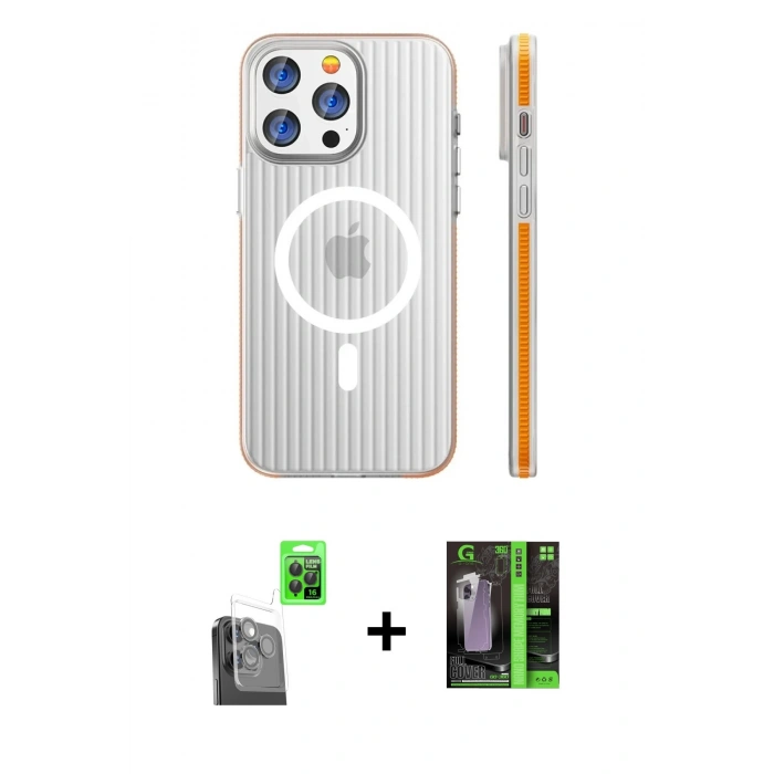 MARSİLYAN™- iPhone 16 Pro Kılıf Pusula Minimal Koleksiyonu - Şeffaf 360 Full Body Arka Koruyucu + Raze Metal Kamera Lens - SH