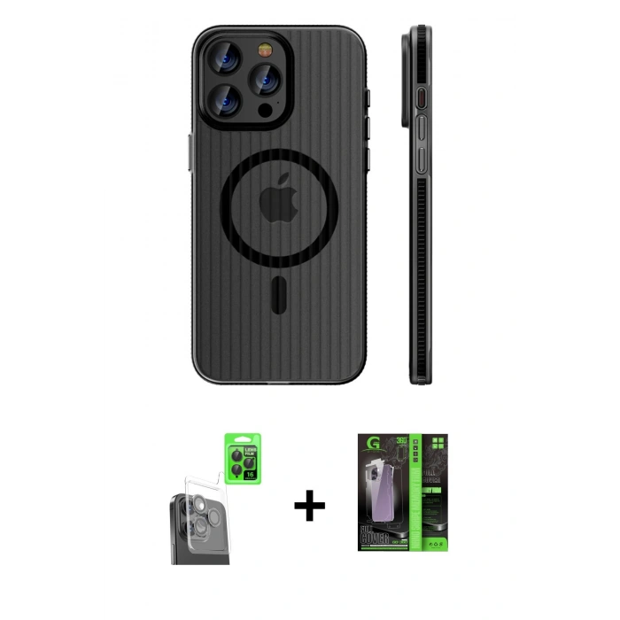 MARSİLYAN™- iPhone 16 Pro Kılıf Pusula Minimal Koleksiyonu - Şeffaf 360 Full Body Arka Koruyucu + Raze Metal Kamera Lens - SH
