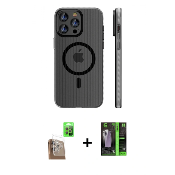 MARSİLYAN™- iPhone 16 Pro Kılıf Pusula Minimal Koleksiyonu - Şeffaf 360 Full Body Arka Koruyucu + Raze Metal Kamera Lens - CLTM