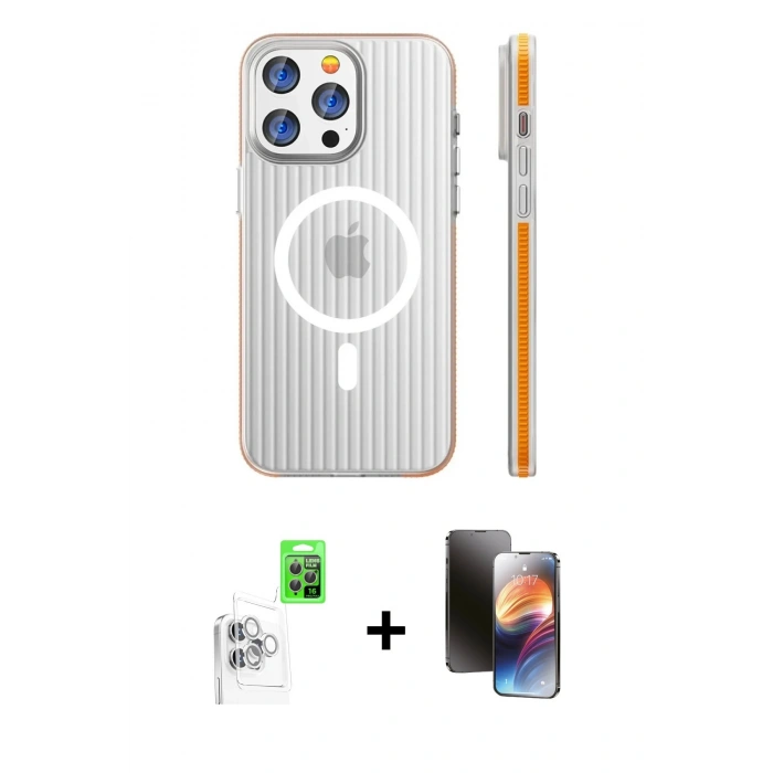MARSİLYAN™- iPhone 16 Pro Kılıf Pusula Minimal Koleksiyonu - Siyah 3D Antistatik Mat Seramik Nano Ekran Koruyucu + Raze Metal Kamera Lens - BZ