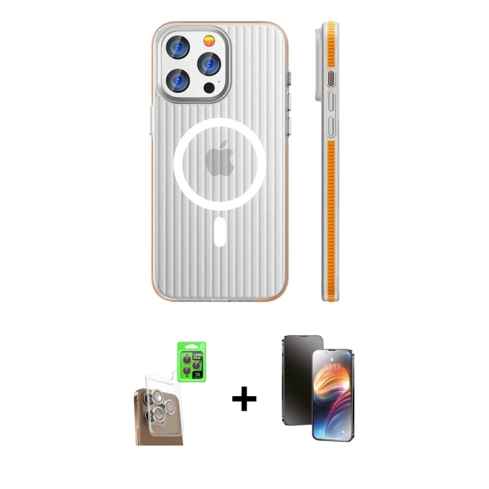 MARSİLYAN™- iPhone 16 Pro Kılıf Pusula Minimal Koleksiyonu - Siyah 3D Antistatik Mat Seramik Nano Ekran Koruyucu + Raze Metal Kamera Lens - CLTM