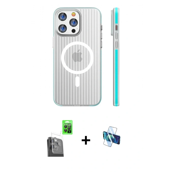 MARSİLYAN™- iPhone 16 Pro Kılıf Pusula Minimal Koleksiyonu - Siyah 3D Antistatik Seramik Nano Ekran Koruyucu + Raze Metal Kamera Lens - SH