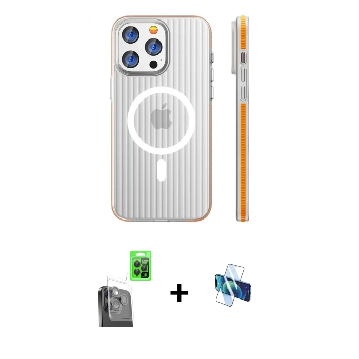 MARSİLYAN™- iPhone 16 Pro Kılıf Pusula Minimal Koleksiyonu - Siyah 3D Antistatik Seramik Nano Ekran Koruyucu + Raze Metal Kamera Lens - SH
