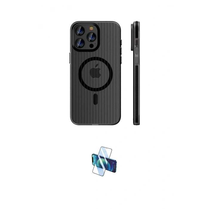 MARSİLYAN™- iPhone 16 Pro Kılıf Pusula Minimal Koleksiyonu - Siyah 3D Antistatik Seramik Nano Ekran Koruyucu