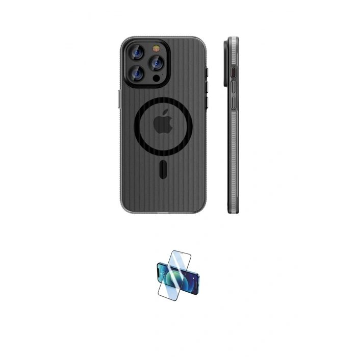 MARSİLYAN™- iPhone 16 Pro Kılıf Pusula Minimal Koleksiyonu - Siyah 3D Antistatik Seramik Nano Ekran Koruyucu