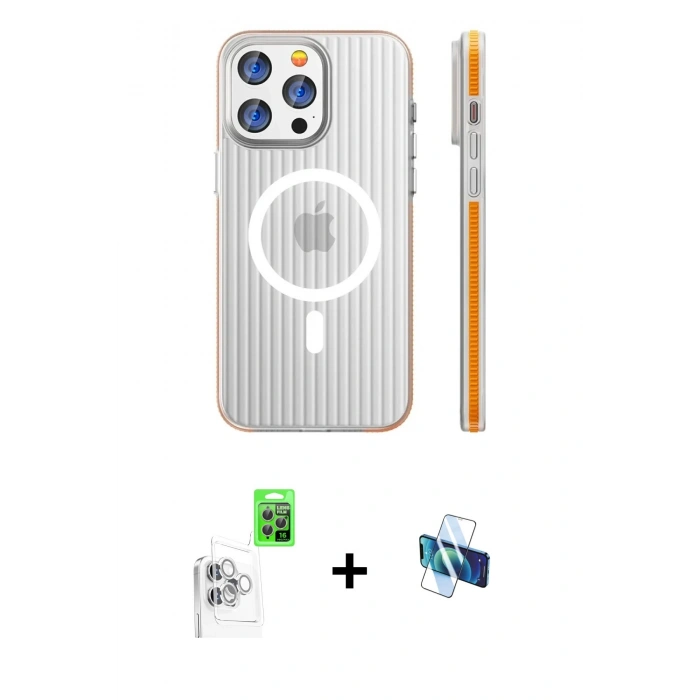 MARSİLYAN™- iPhone 16 Pro Kılıf Pusula Minimal Koleksiyonu - Siyah 3D Antistatik Seramik Nano Ekran Koruyucu + Raze Metal Kamera Lens - BZ
