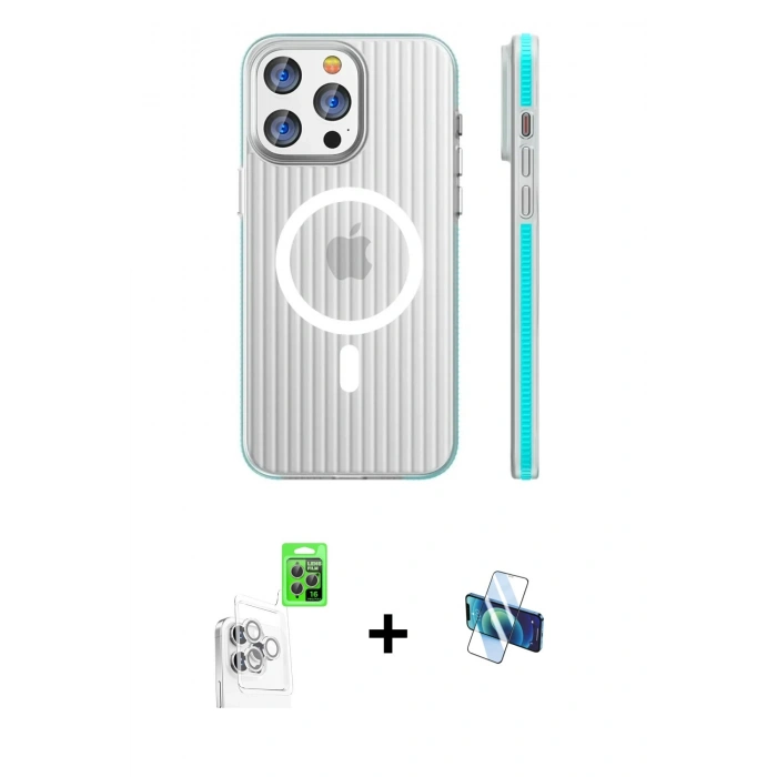 MARSİLYAN™- iPhone 16 Pro Kılıf Pusula Minimal Koleksiyonu - Siyah 3D Antistatik Seramik Nano Ekran Koruyucu + Raze Metal Kamera Lens - BZ