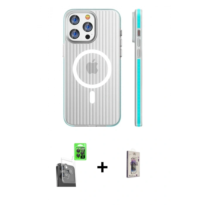 MARSİLYAN™- iPhone 16 Pro Kılıf Pusula Minimal Koleksiyonu - Siyah Bilvis 3D Cam Ekran Koruyucu + Raze Metal Kamera Lens - SH