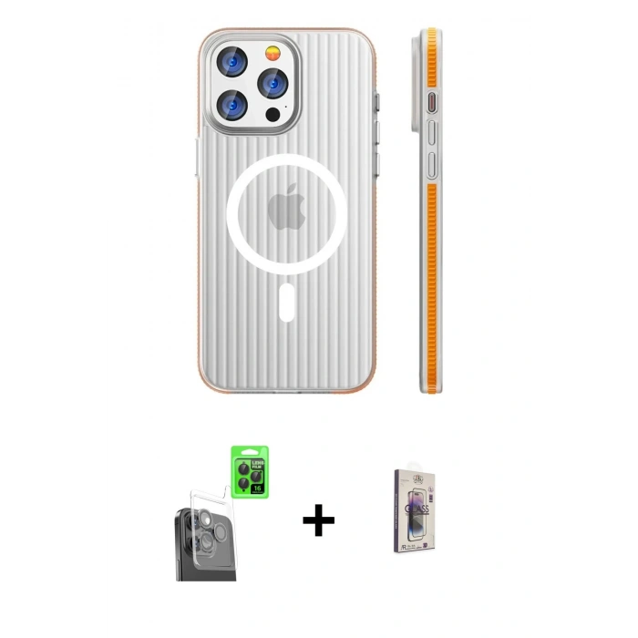 MARSİLYAN™- iPhone 16 Pro Kılıf Pusula Minimal Koleksiyonu - Siyah Bilvis 3D Cam Ekran Koruyucu + Raze Metal Kamera Lens - SH