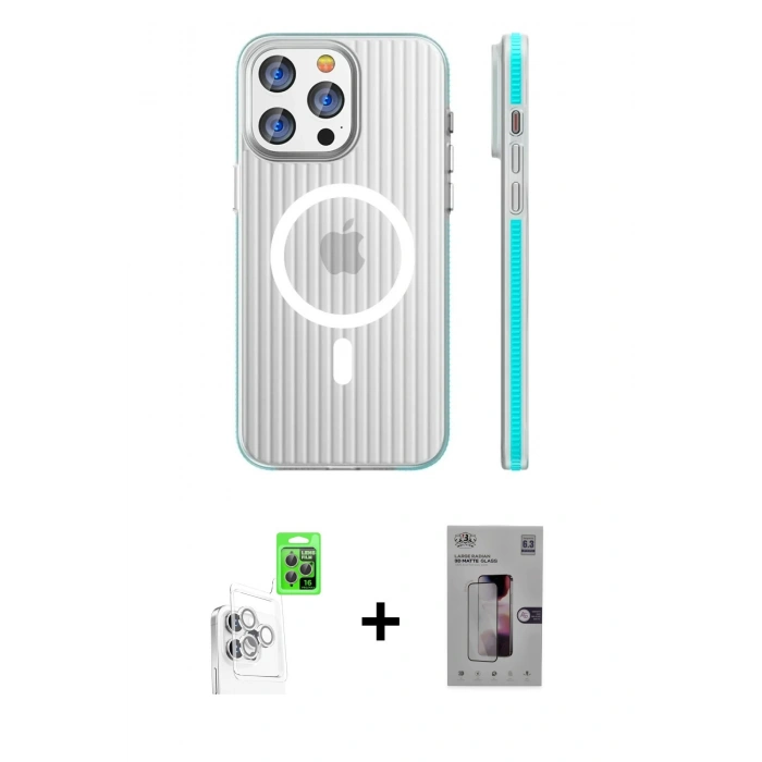 MARSİLYAN™- iPhone 16 Pro Kılıf Pusula Minimal Koleksiyonu - Siyah Bilvis 3D Mat Cam Ekran Koruyucu + Raze Metal Kamera Lens - BZ