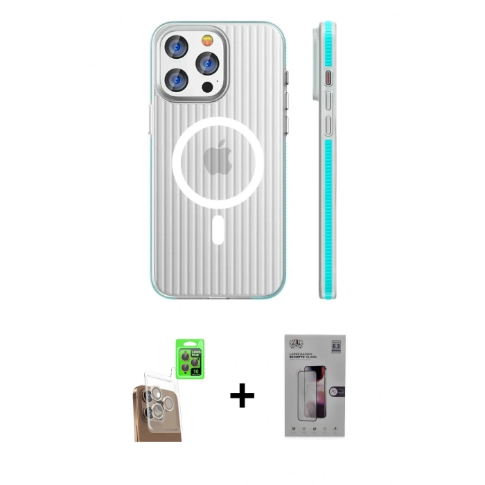 MARSİLYAN™- iPhone 16 Pro Kılıf Pusula Minimal Koleksiyonu - Siyah Bilvis 3D Mat Cam Ekran Koruyucu + Raze Metal Kamera Lens - CLTM