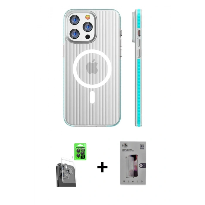 MARSİLYAN™- iPhone 16 Pro Kılıf Pusula Minimal Koleksiyonu - Siyah Bilvis 3D Mat Cam Ekran Koruyucu + Raze Metal Kamera Lens - SH