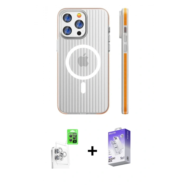 MARSİLYAN™- iPhone 16 Pro Kılıf Pusula Minimal Koleksiyonu - Siyah Bilvis 5in1 3D Magic Cam Ekran Koruyucu + Raze Metal Kamera Lens - BZ