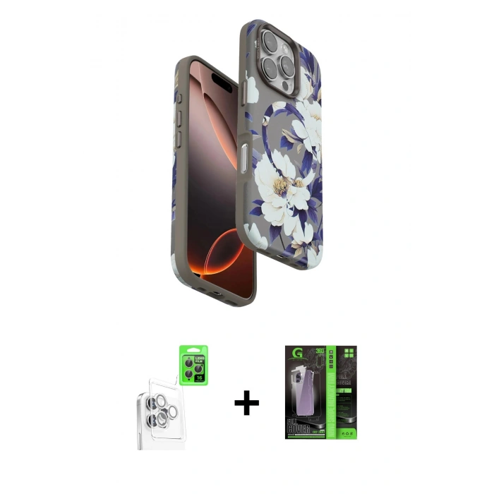 MARSİLYAN™- iPhone 16 Pro Kılıf Siluet Doku - Şeffaf 360 Full Body Arka Koruyucu + Raze Metal Kamera Lens - BZ