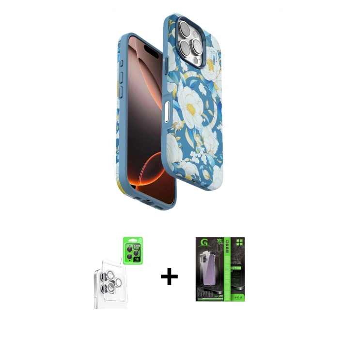 MARSİLYAN™- iPhone 16 Pro Kılıf Siluet Doku - Şeffaf 360 Full Body Arka Koruyucu + Raze Metal Kamera Lens - BZ