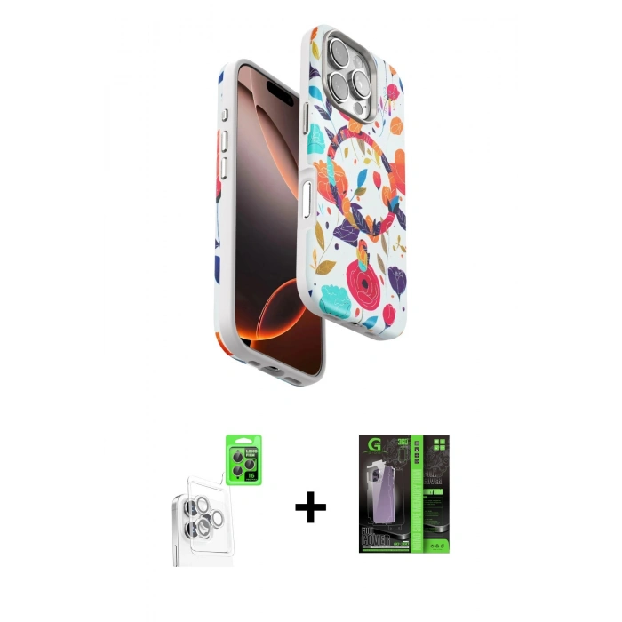 MARSİLYAN™- iPhone 16 Pro Kılıf Siluet Doku - Şeffaf 360 Full Body Arka Koruyucu + Raze Metal Kamera Lens - BZ