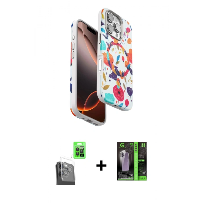 MARSİLYAN™- iPhone 16 Pro Kılıf Siluet Doku - Şeffaf 360 Full Body Arka Koruyucu + Raze Metal Kamera Lens - SH